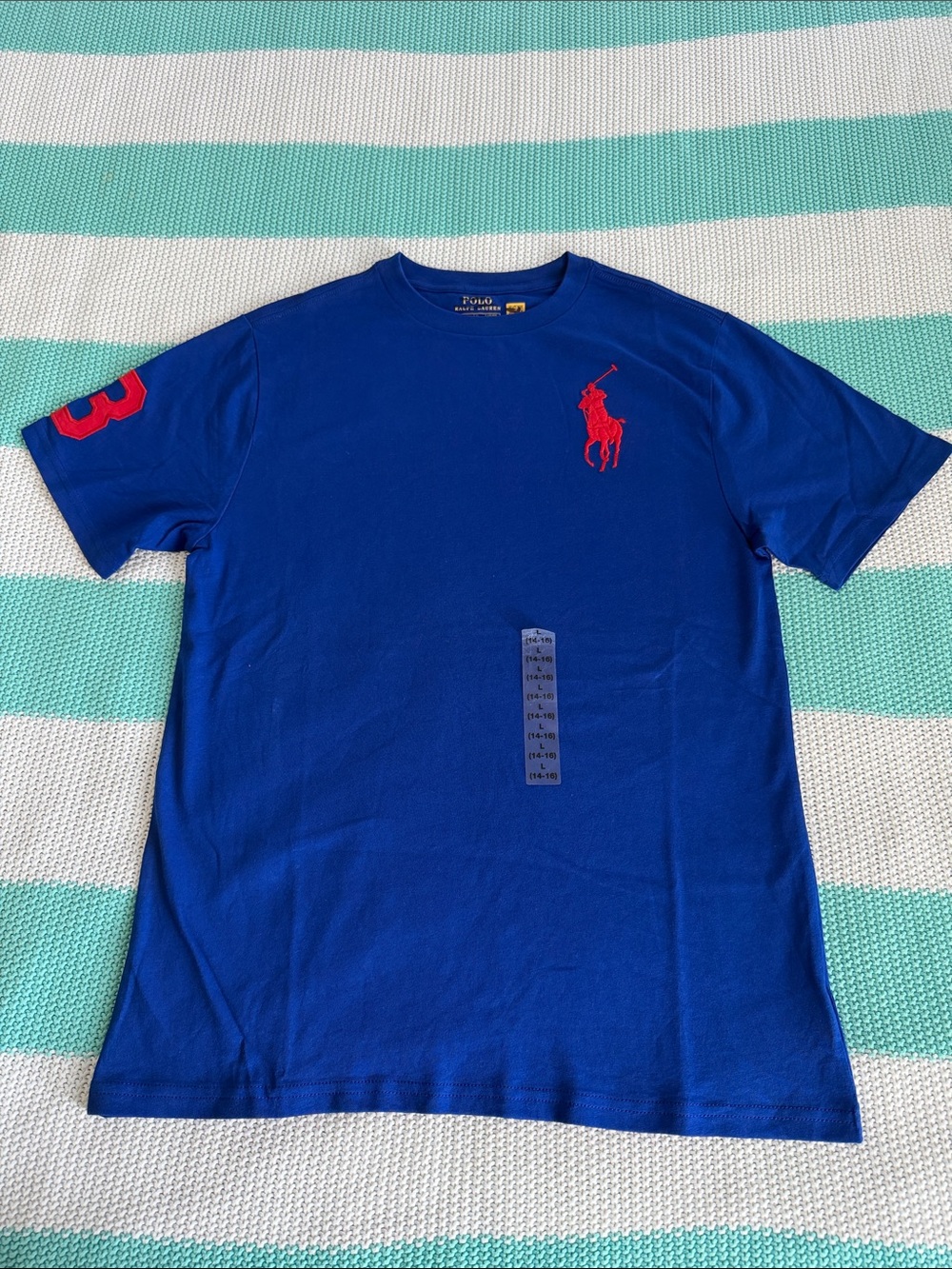 Polo by Ralph Lauren Blue Short Sleeve Crewneck Tee with Red Logo